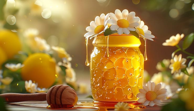 تصویر 1 از عسل بابونه خالص با رنگ طلایی شفاف